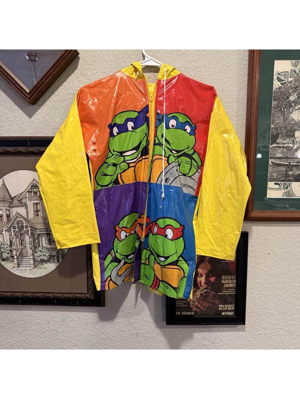 Vintage 1989 RARE Kids Teenage Mutant Ninja Turtles Colorful Rain Jacket‎ Size 8